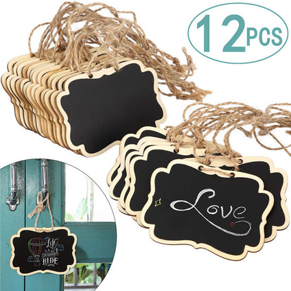 12pcs Wooden Small Chalkboard Label Perfect Wedding Festival Party Hanging Ornament Message Single Sided Chalkboard Lanyard