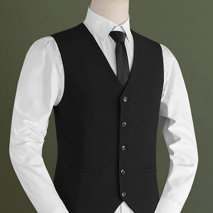 Retro Style V-Neck Smart Suit Vest for Men - Solid Color Single Breasted Waistcoat for Stylish Spring and Fall Looks