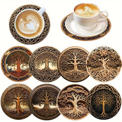 8-Piece Artistic Tree of Life Wooden Coaster