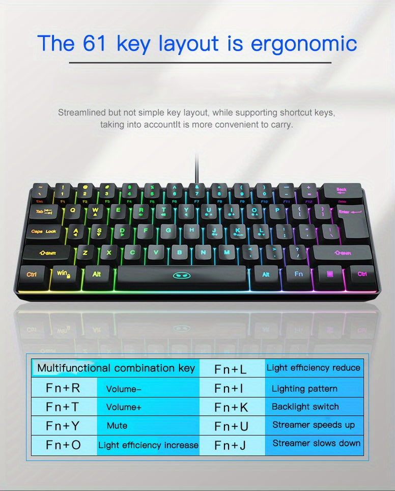 TS91 Mini 60 Gaming Office Keyboard: Waterproof, Compact, RGB Backlit