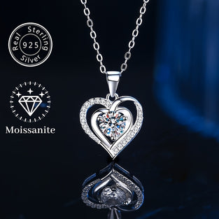 Love Heart Moissanite Necklace 925 Sterling Silver Luxury Necklace Christmas Valentine's Day Mothers Day Jewelry Gifts For Girls Mother Wife