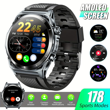 EIGIIS Smart Watch: 3.63cm AMOLED HD Screen, Sleep Tracker, Wireless Call, Pedometer, Music Control, 100  Sport Modes, Rugged Business Style Watch for iPhone and Android - Perfect for Men!