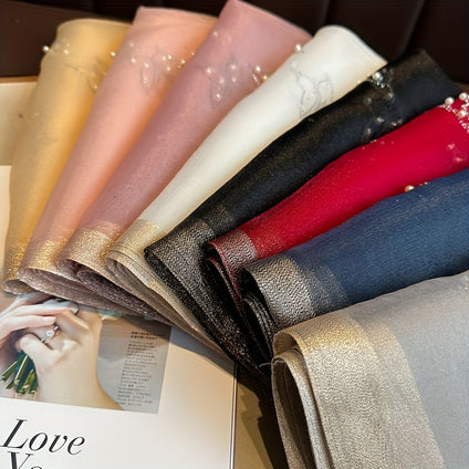 Simulation Pearl Organza Scarf Thin Elegant Sunscreen Breathable Shawl Spring Autumn Smooth Neck Scarf