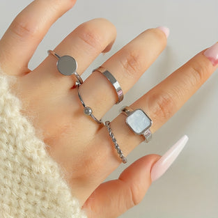 Y2K Geometric Square Ring Set  Stackable Finger Jewelry