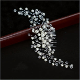 1pc Silvery Headwear Elegant Wedding Bride Crystal Hair Comb Faux Pearl Bright Headdress Hair Accessory