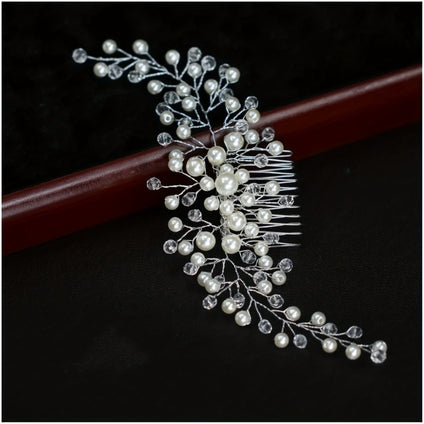 1pc Silvery Headwear Elegant Wedding Bride Crystal Hair Comb Faux Pearl Bright Headdress Hair Accessory