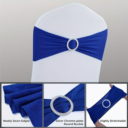 10pcs Blue Bow Elastic Band Banquet Chair Cover Decoration Wedding Wedding Stool Ribbon Chair Back Flower Halloween, Christmas Party, Graduation Party, Wedding, Hotel Decoration Special