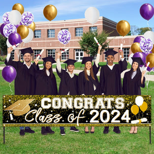 1pc Congrats Grad Banner Golden Class Of 2024 Banner Backdrop Graduation 1850.75 Meter Sign For Graduation Party Supplies Graduation Decorations 2024