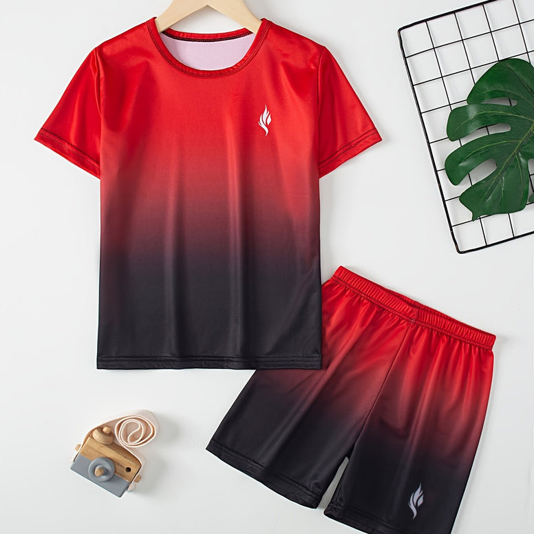 Boys' Gradient Breathable Sportswear Set: Perfect for Summer Outdoor Activities