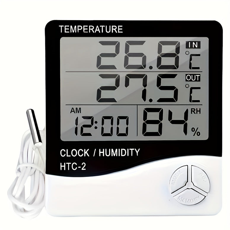 HTC-2 Digital Indoor Outdoor Thermometer Hygrometer Multifunctional Clock Alarm Calendar Display