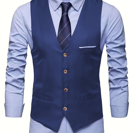 Men's Casual Retro Style Solid Color V-Neck Smart Suit Vest: The Perfect Waistcoat for Dinner Suit Match