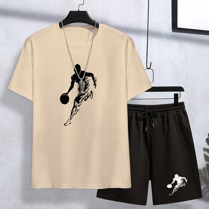 Basketball Sketch Print Boys Casual Summer Set: Trendy, Cool, and Comfy