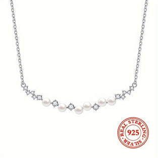 925 Sterling Silver Shell Pearl Women's Elegance Necklace Elegant Jewelry Ornament