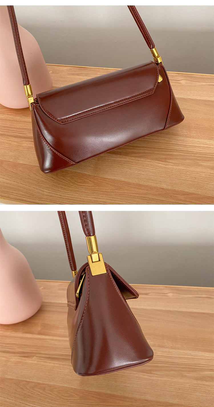 Chic Retro Buckle Decor Baguette Shoulder Flap Handbag for Trendy Women