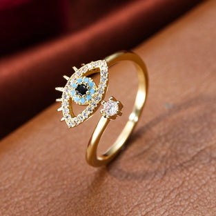 18k Plated Evil Eye Wrap Ring with Zirconia  Hip Hop Style