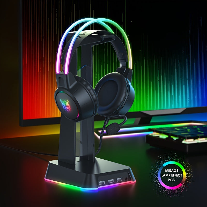 Ultimate Gaming Experience: Onikuma Double Head Beam Noise Cancelling Stereo Surround Headphones with RGB Lighting