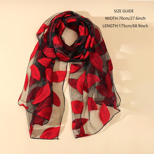 Elegant Leaf Organza Scarf Thin Breathable Advanced Sense Gauze Shawl Casual Daily Matching Decorative Scarf