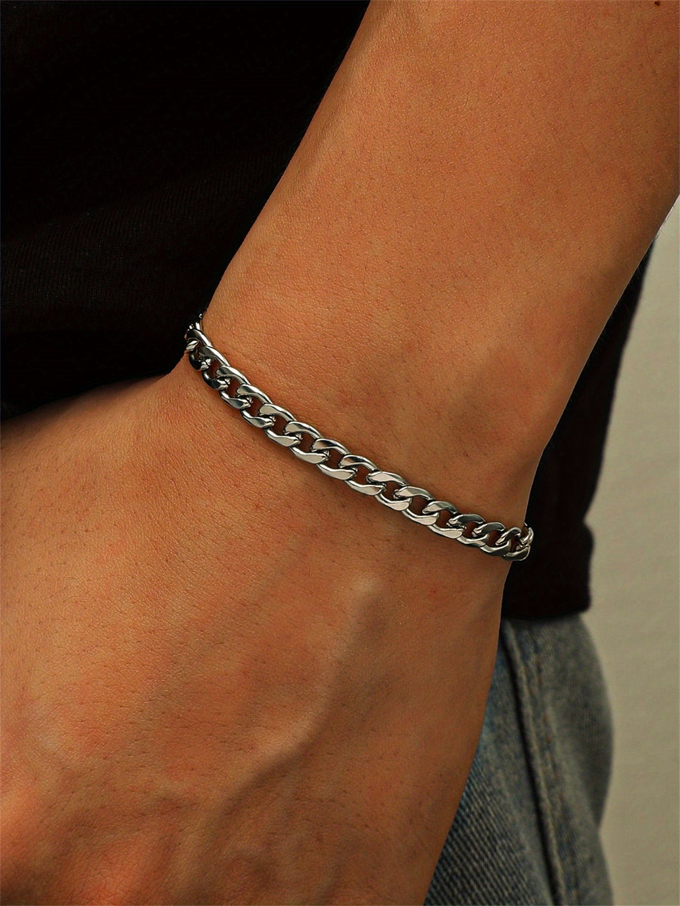 Men's Minimalist Stainless Steel Chain Bracelet: Hip Hop Jewelry for the Modern Man