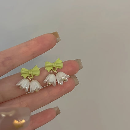 Fresh Tulip Flower Bow Stud Earrings French Charm Earrings Cute Sweet Style Ear Jewelry For Women
