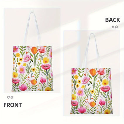 1pc, Cute Women's Poppy Flower Tote Bag Beautiful, Reusable Shopping Bag, Beach Bag, Large Tote Top Handle Shoulder Bags, Shopping Travel Work Reusable Portable Tote Bag, Party Supplies, Holiday Supplies