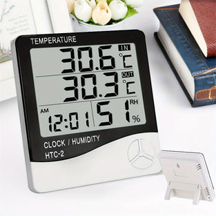 HTC-2 Digital Indoor Outdoor Thermometer Hygrometer Multifunctional Clock Alarm Calendar Display