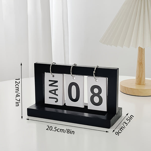 Elegant Wooden Desk Calendar with Bilingual Display in English and Arabic