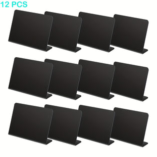 12pcs L-Shaped Mini Chalkboard Signs Acrylic Chalkboard Buffet Tags Small Black Food Display Stands For Message Board Signs, Weddings, Tents, Birthday Parties