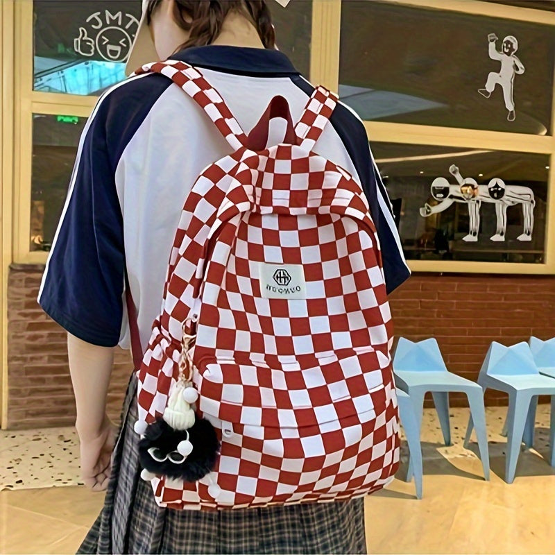 Chic Checkerboard Backpack for Students: Perfect for Junior