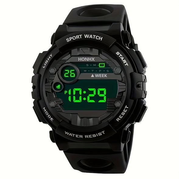 Sporty Digital Watch: Alarm, Calendar, 12/24 Hour Display, Water-Resistant, Light-Up Feature