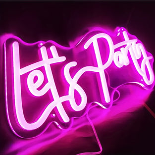 1pc Let's Party LED Neon Sign, USB Powered LED LETTER Neon Light, Decorative LED Atmosphere Lights For Wedding Birthday Party Holiday Man Cave Bar Bedroom Game Room Home Wall Decor