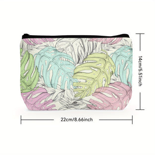 1pc Tropical Plants Print Makeup Bag, Lightweight Zipper Toiletry Wash Bag, Fashionable Pouch Gift For Women