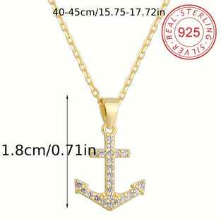 14K Gold Plated Cross Anchor Pendant Necklace with Zircon