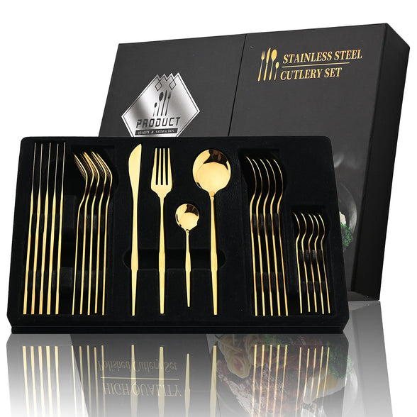 Stainless Steel Cutlery Set with Reflective Polished Finish in Elegant and Modern Design 24 Pieces