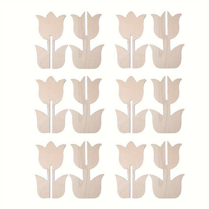 12 Pcs Unfinished Wood Tulip Cutouts - 3D Paintable Flower Slices for DIY Crafts, Home Decor, Party Favors