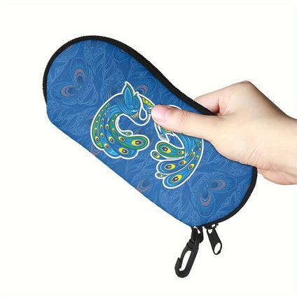 1pc Peacock Pattern Print Sunglasses Bag, Portable Zipper Eyeglass Pouch With Belt Clip, Perfect Carrying Glasses Case