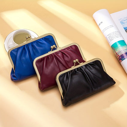 1pc Genuine Leather Clutch Bag, Fashion Credit Card Holder, Women's Casual Handbag, Shoulder Bag & Crossbody Pouch