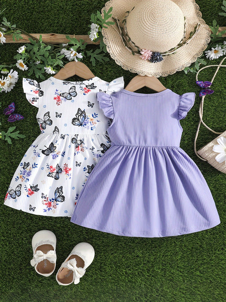 Adorable 2pcs Baby's Bowknot Decor Cap Sleeve Dress - Perfect for Baby Girls in Summer and Holidays