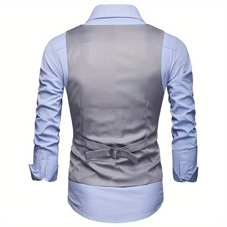 Men's Casual Retro Style Solid Color V-Neck Smart Suit Vest: The Perfect Waistcoat for Dinner Suit Match