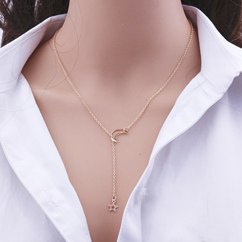 Monochrome Circle Y-Necklace: Sleek and Simple Alloy Neck Jewelry for Women