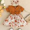 Adorable Baby Girls Casual Ruffle Short Sleeve Floral Dress with Headband Set