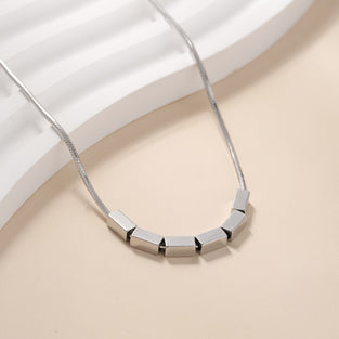 925 Sterling Silver Snake Bone Chain Square Pendant Necklace With Gift Box Neck Jewelry Gift