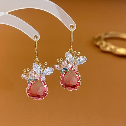 1 Pair Of Zircon Butterfly Drop Dangle Earrings Jewelry Gift For Women Girls