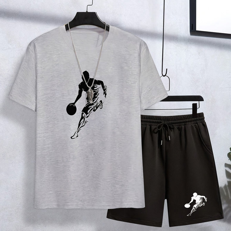 Basketball Sketch Print Boys Casual Summer Set: Trendy, Cool, and Comfy