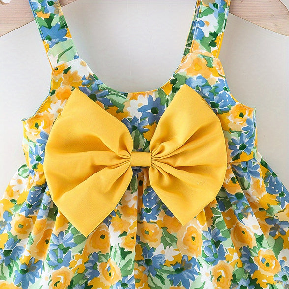 Sweet and Stylish: Puffy Cami Dress with Bow Hat for Baby Girls