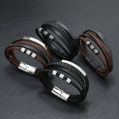 Men's Vintage Woven Multi-Layer Magnetic Buckle Bracelet - Stylish Hand Accessories