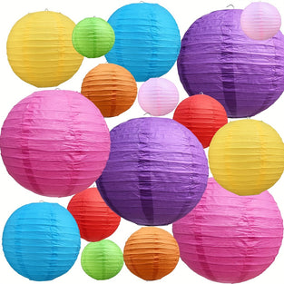 16pcs Colorful Paper Lanterns Multi-Color Chinese/Japanese Hanging Round Paper Lantern, For Wedding, Birthday, Classroom, Party, Home Decoration ( 10.16/15.24/20.32/25.4cm)