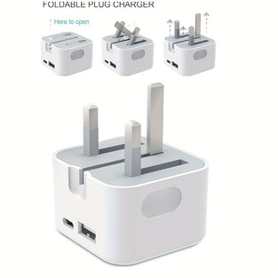 20W Dual Port USB Charger with Foldable Design for iPhone, iPad, and Samsung - British Specification Plug with Overheat Protection