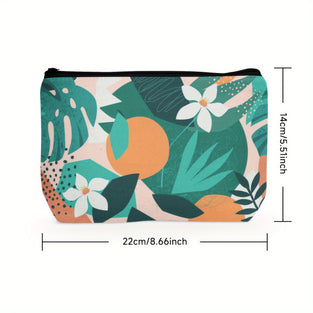 1pc Cosmetic Bag For Women, Dacron Toiletry Bag, Aesthetic Ladies Hand Bag Pencil Case, Plants Make Up Organizer With Zipper