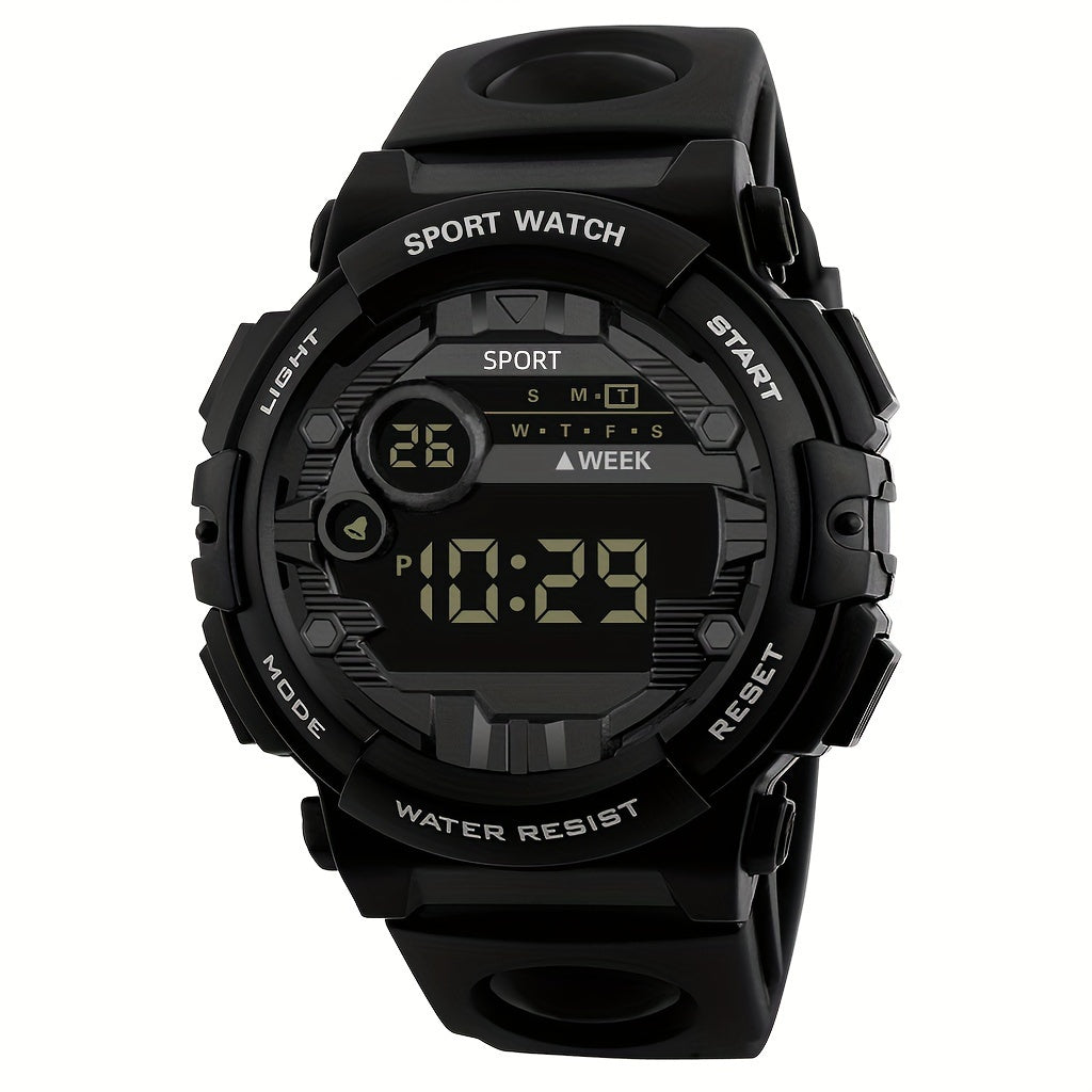 Sporty Digital Watch: Alarm, Calendar, 12/24 Hour Display, Water-Resistant, Light-Up Feature