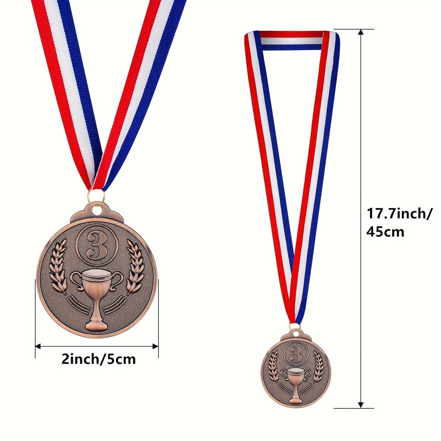 3-Piece Golden, Silvery, Bronze Metal Award Medals with Neck Ribbon for Sports Competition